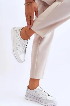 Damskie Skórzane Sportowe Buty Trampki Białe Elami