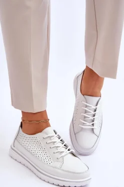 Damskie Skórzane Sportowe Buty Trampki Białe Elami