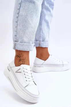 Damskie Skórzane Sportowe Buty Na Platformie Białe Saul