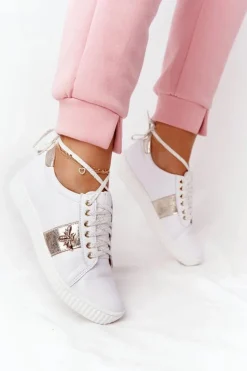 Damskie Skórzane Tenisówki Lewski Shoes 2786-0 Biało-Złote