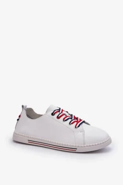 Damskie Skórzane Tenisówki Białe Litzy