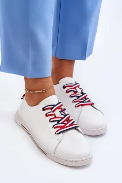 Damskie Skórzane Tenisówki Białe Litzy