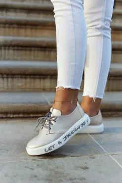 Damskie Skórzane Tenisówki Z Ozdobą Metaliczny Róż Carrey