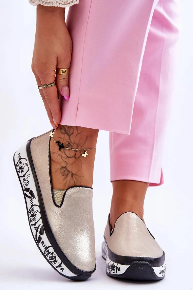 Damskie Skórzane Tenisówki Slip-On Złote Ottavia