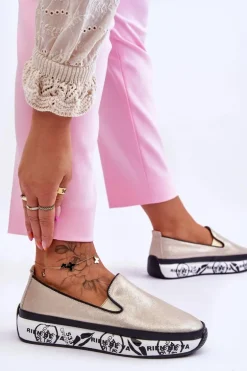Damskie Skórzane Tenisówki Slip-On Złote Ottavia