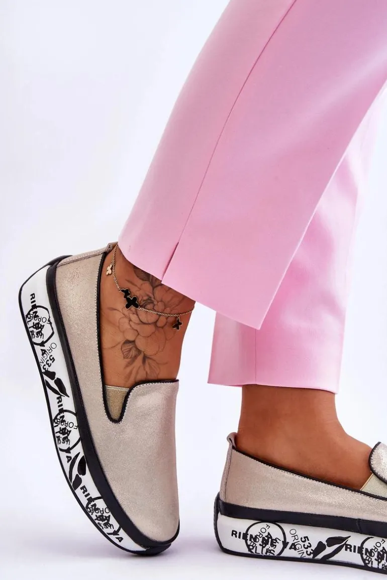 Damskie Skórzane Tenisówki Slip-On Złote Ottavia