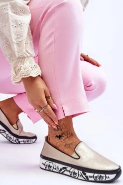 Damskie Skórzane Tenisówki Slip-On Złote Ottavia