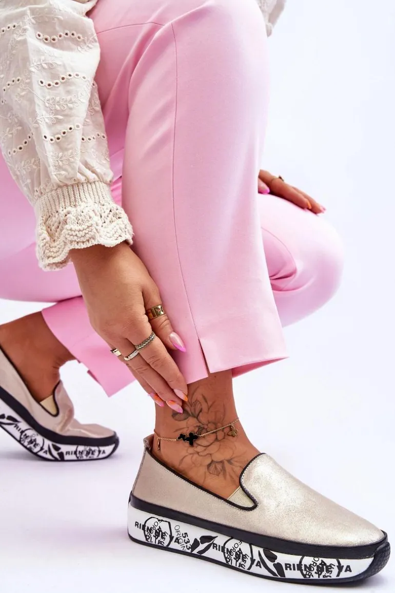 Damskie Skórzane Tenisówki Slip-On Złote Ottavia