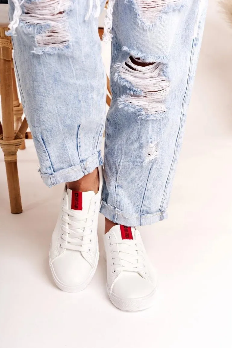 Damskie Skórzane Tenisówki Z Tasiemką BIG STAR DD274685 Białe