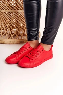 Damskie Skórzane Tenisówki Z Tasiemką BIG STAR DD274686 Czerwone