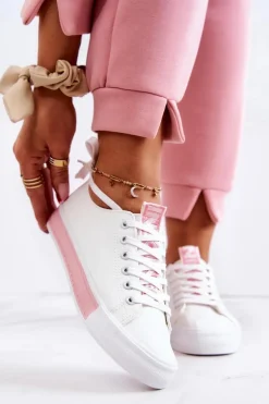 Damskie Skórzane Tenisówki Biało-Różowe Mikayla