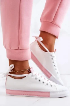 Damskie Skórzane Tenisówki Biało-Różowe Mikayla