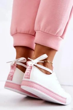 Damskie Skórzane Tenisówki Biało-Różowe Mikayla