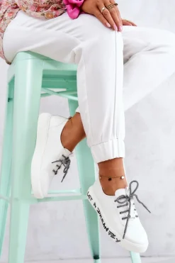 Damskie Skórzane Tenisówki Na Platformie Białe Marien