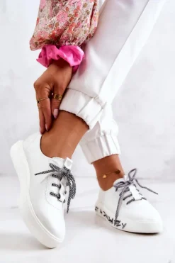 Damskie Skórzane Tenisówki Na Platformie Białe Marien