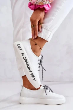 Damskie Skórzane Tenisówki Na Platformie Białe Marien