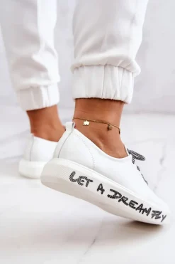 Damskie Skórzane Tenisówki Na Platformie Białe Marien