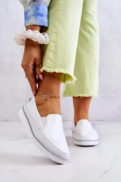 Damskie Skórzane Tenisówki Slip-On S.Barski Białe