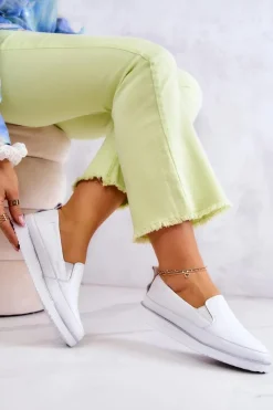 Damskie Skórzane Tenisówki Slip-On S.Barski Białe