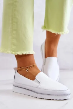 Damskie Skórzane Tenisówki Slip-On S.Barski Białe
