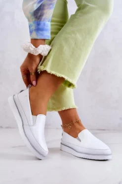 Damskie Skórzane Tenisówki Slip-On S.Barski Białe
