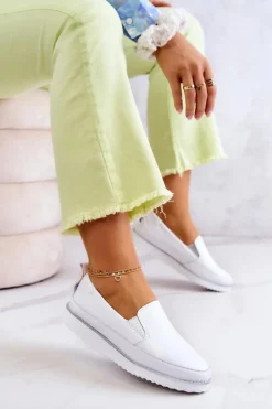 Damskie Skórzane Tenisówki Slip-On S.Barski Białe