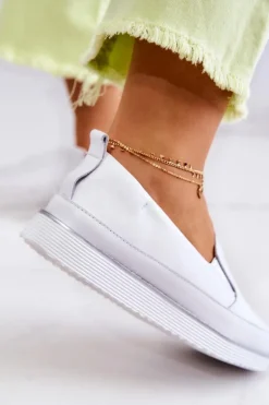 Damskie Skórzane Tenisówki Slip-On S.Barski Białe