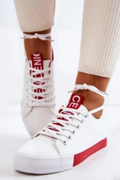 Damskie Skórzane Tenisówki Biało-Czerwone Mikayla