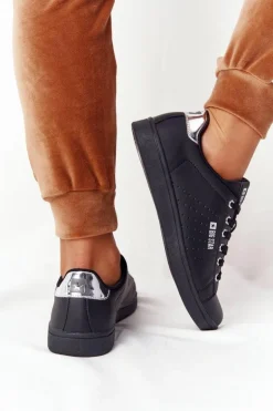 Damskie Skórzane Tenisówki BIG STAR DD274586 Czarno-Srebrne