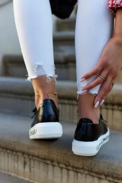 Damskie Skórzane Tenisówki Z Ozdobą Czarne Carrey