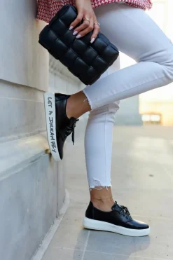 Damskie Skórzane Tenisówki Z Ozdobą Czarne Carrey