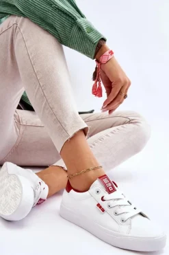 Damskie Skórzane Tenisówki Big Star EE274311 Biało-Czerwone