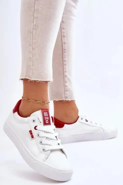 Damskie Skórzane Tenisówki Big Star EE274311 Biało-Czerwone