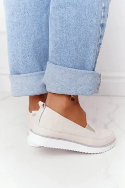 Damskie Skórzane Tenisówki Slip-On S.Barski Beżowe
