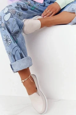 Damskie Skórzane Tenisówki Slip-On S.Barski Beżowe