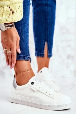 Damskie Skórzane Tenisówki Logowana Podeszwa Big Star GG274194 Białe