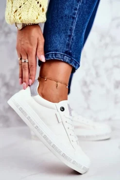 Damskie Skórzane Tenisówki Logowana Podeszwa Big Star GG274194 Białe