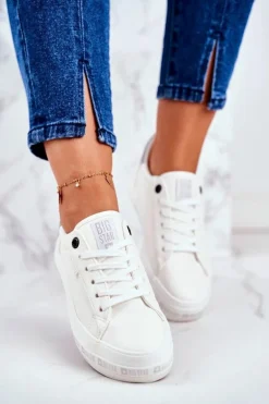 Damskie Skórzane Tenisówki Logowana Podeszwa Big Star GG274194 Białe