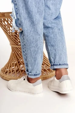 Damskie Skórzane Tenisówki Logowana Podeszwa Big Star GG274194 Białe