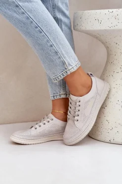 Damskie Skórzane Tenisówki Szare Cloesa