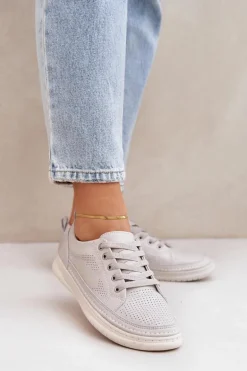 Damskie Skórzane Tenisówki Szare Cloesa