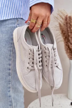 Damskie Skórzane Tenisówki Szare Cloesa