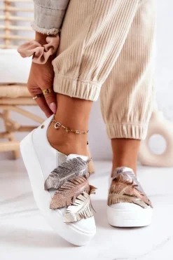 Damskie Skórzane Tenisówki Slip-On Maciejka 05488-11 Białe