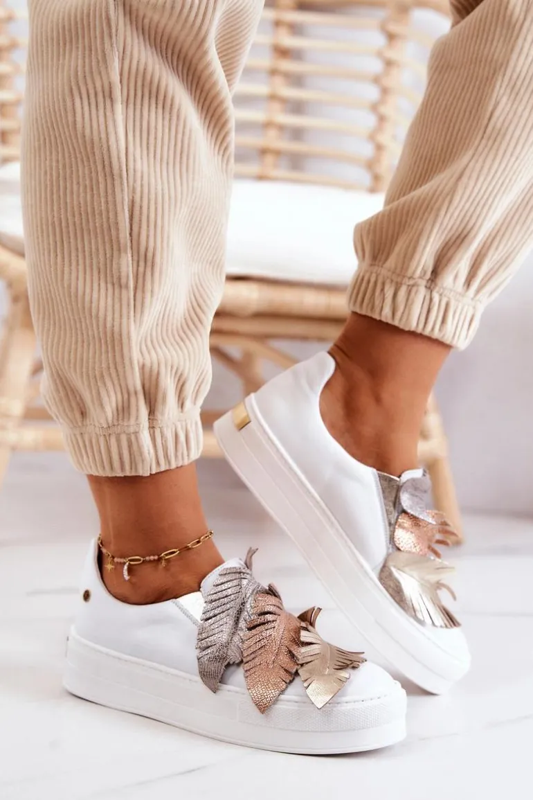 Damskie Skórzane Tenisówki Slip-On Maciejka 05488-11 Białe