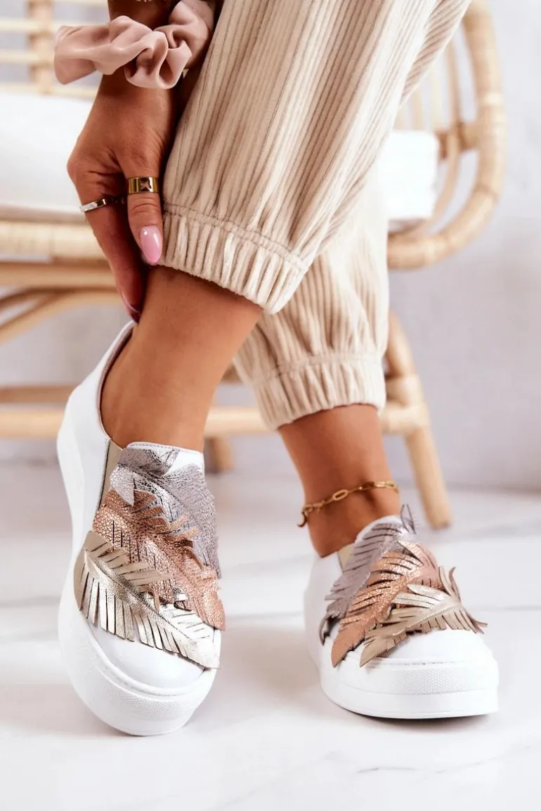 Damskie Skórzane Tenisówki Slip-On Maciejka 05488-11 Białe