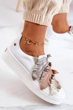 Damskie Skórzane Tenisówki Slip-On Maciejka 05488-11 Białe