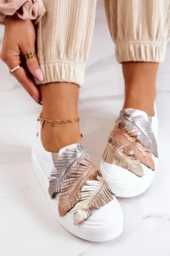 Damskie Skórzane Tenisówki Slip-On Maciejka 05488-11 Białe