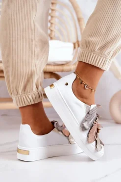 Damskie Skórzane Tenisówki Slip-On Maciejka 05488-11 Białe