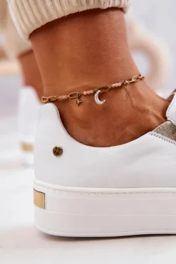 Damskie Skórzane Tenisówki Slip-On Maciejka 05488-11 Białe