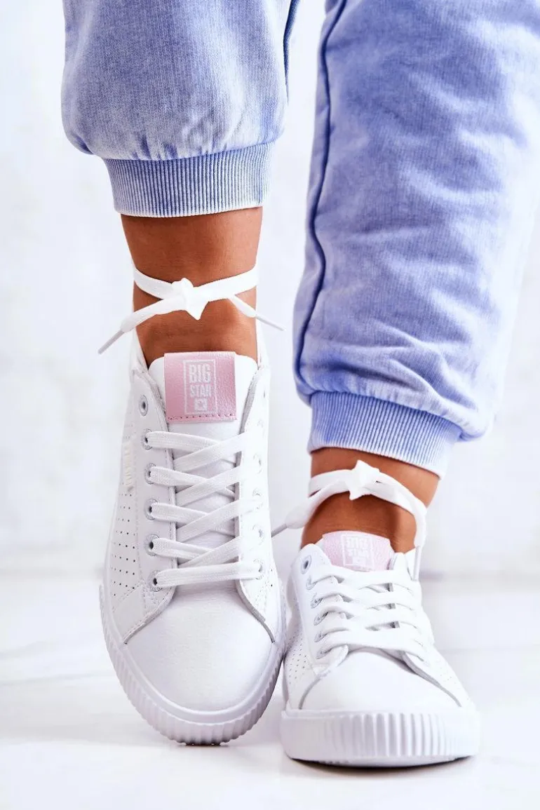 Damskie Skórzane Tenisówki BIG STAR HH274073 Biało-Różowe
